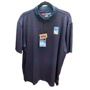 NWT Wrangler Mens Large Navy w/Red & White Striped Polo Shirt Cool & Dry Comfort